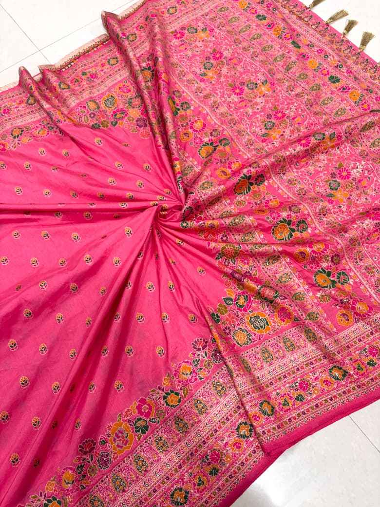 PURE SOFT RAJWADI PASHMINA SILK KASHMIRI THREAD ZARI WEAVING SAREE 1