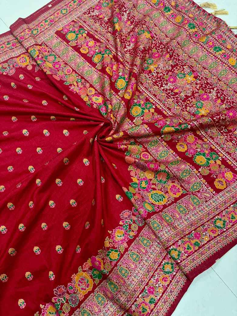 PURE SOFT RAJWADI PASHMINA SILK KASHMIRI THREAD ZARI WEAVING SAREE 1