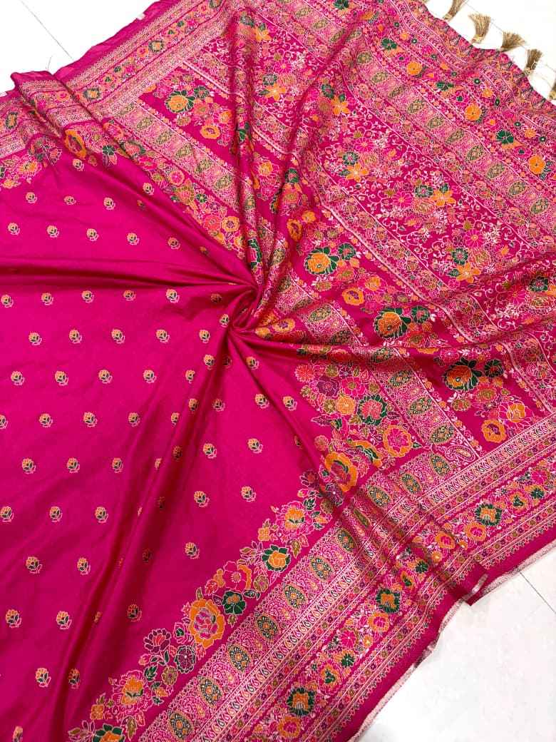 PURE SOFT RAJWADI PASHMINA SILK KASHMIRI THREAD ZARI WEAVING SAREE 1
