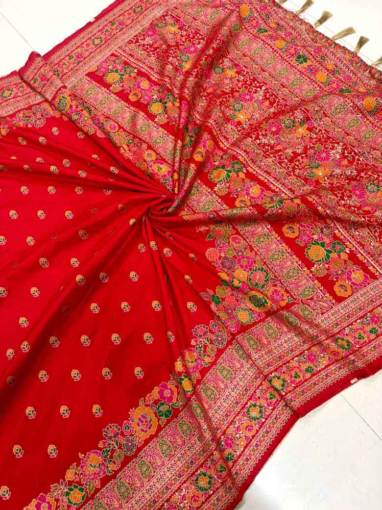 PURE SOFT RAJWADI PASHMINA SILK KASHMIRI THREAD ZARI WEAVING SAREE 1