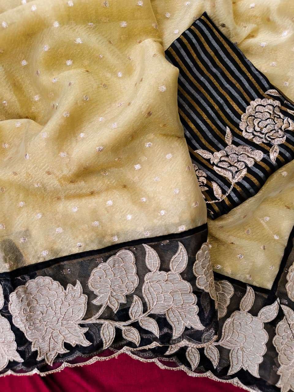 PURE SOFT ZARI TISSUE APPLIQUE WORK SAREE