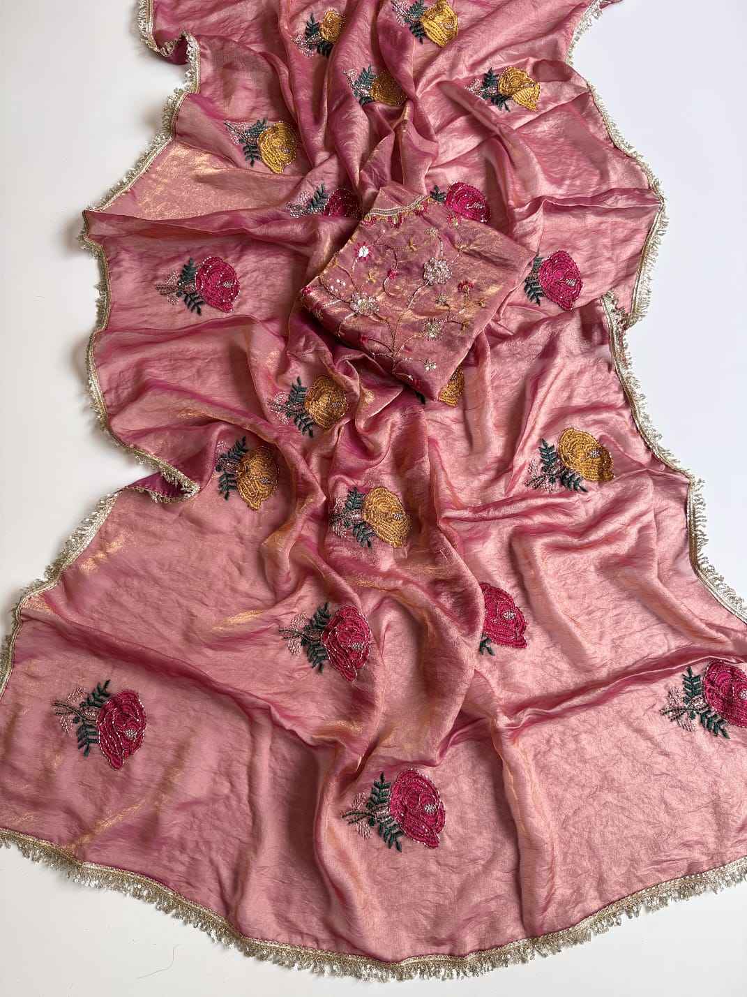 PURE SPACE SILK SAREE FLOWER EMBROIDORY WORK SAREE