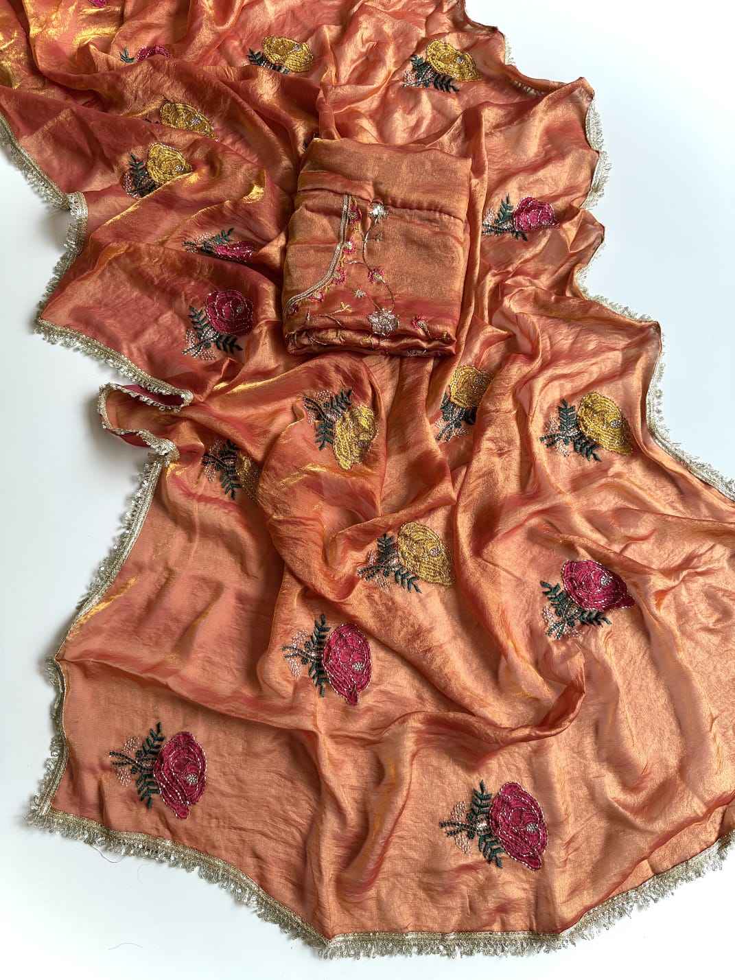 PURE SPACE SILK SAREE FLOWER EMBROIDORY WORK SAREE