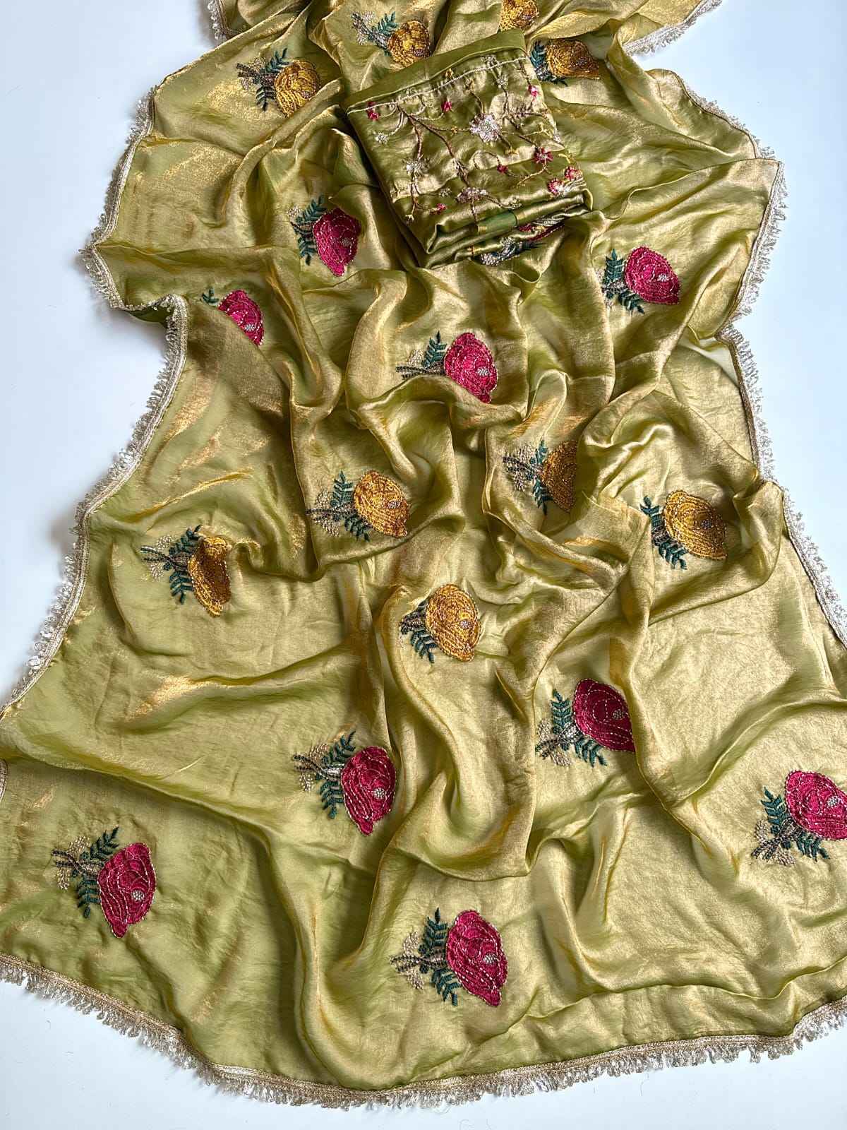 PURE SPACE SILK SAREE FLOWER EMBROIDORY WORK SAREE