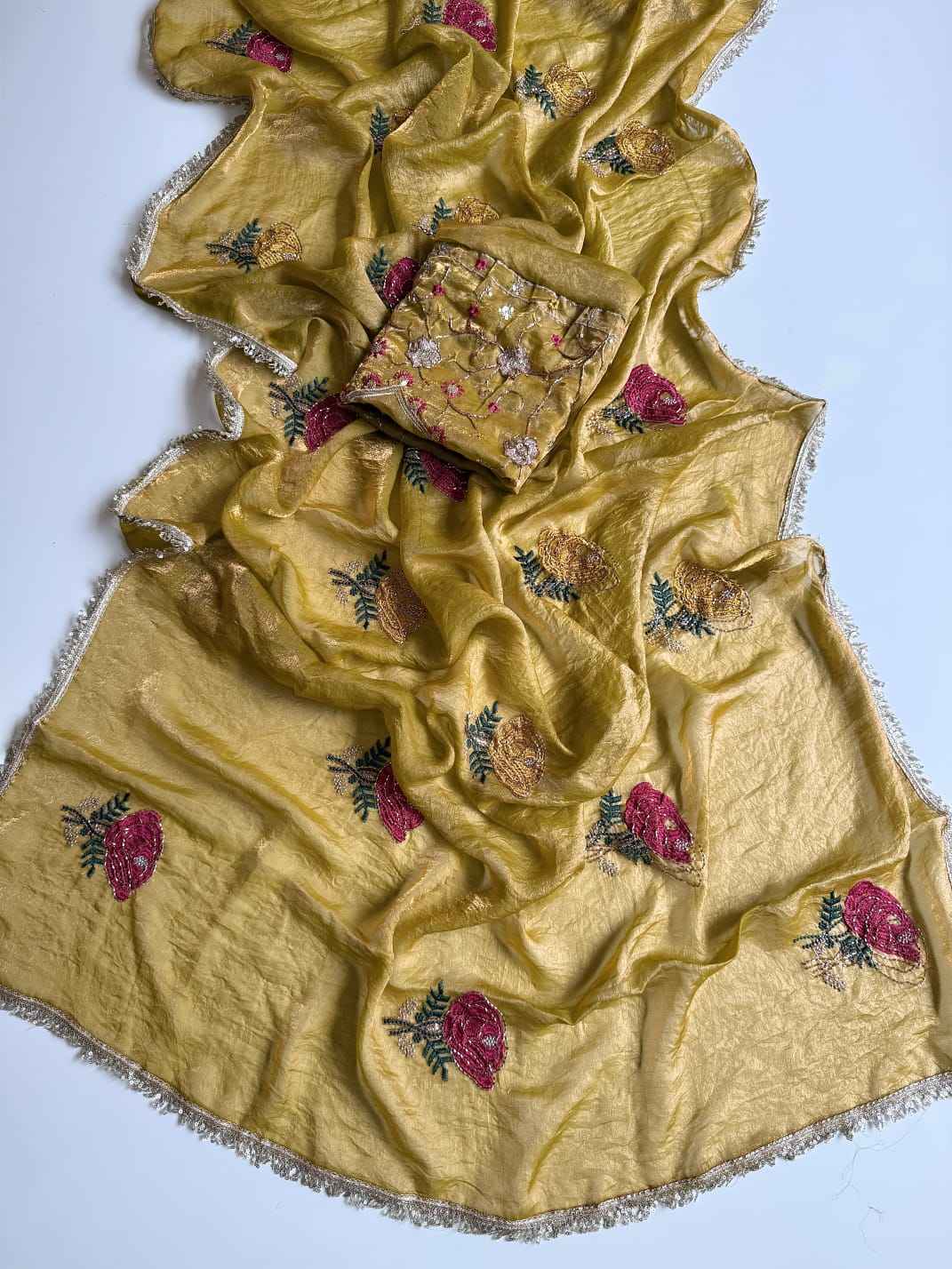 PURE SPACE SILK SAREE FLOWER EMBROIDORY WORK SAREE
