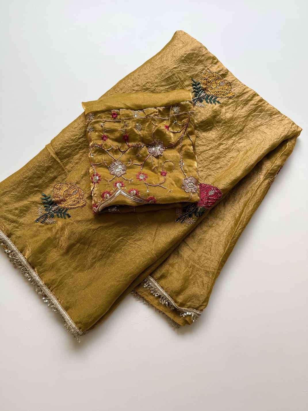 PURE SPACE SILK SAREE FLOWER EMBROIDORY WORK SAREE