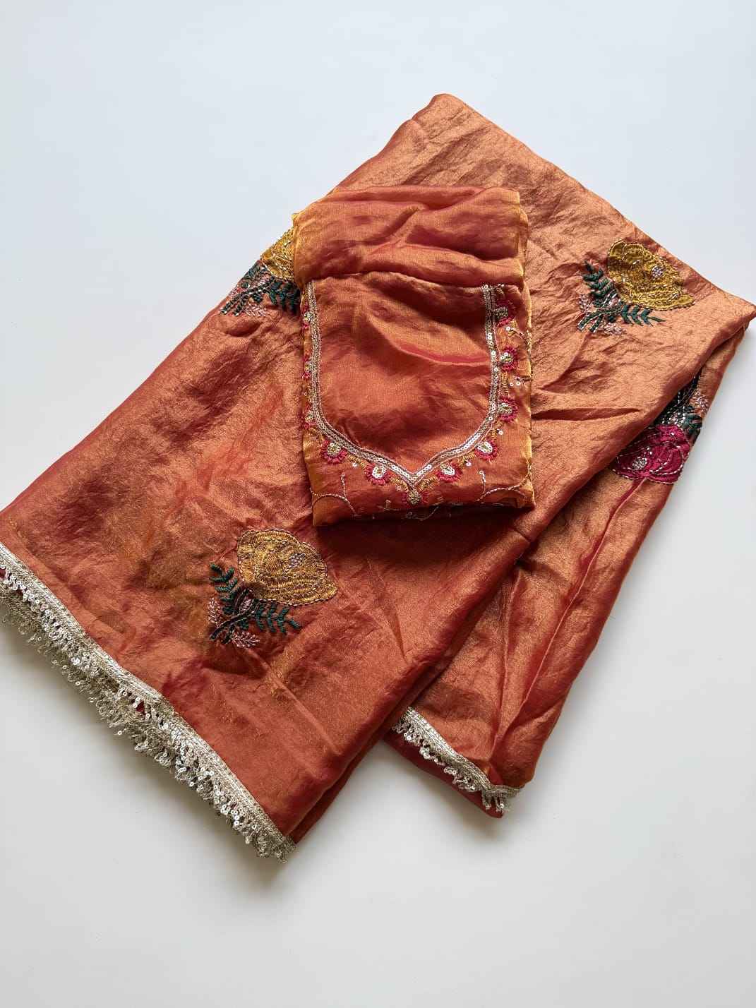 PURE SPACE SILK SAREE FLOWER EMBROIDORY WORK SAREE