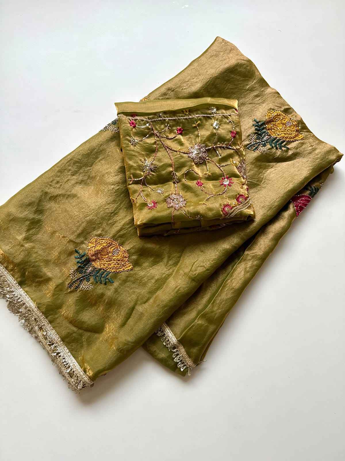 PURE SPACE SILK SAREE FLOWER EMBROIDORY WORK SAREE