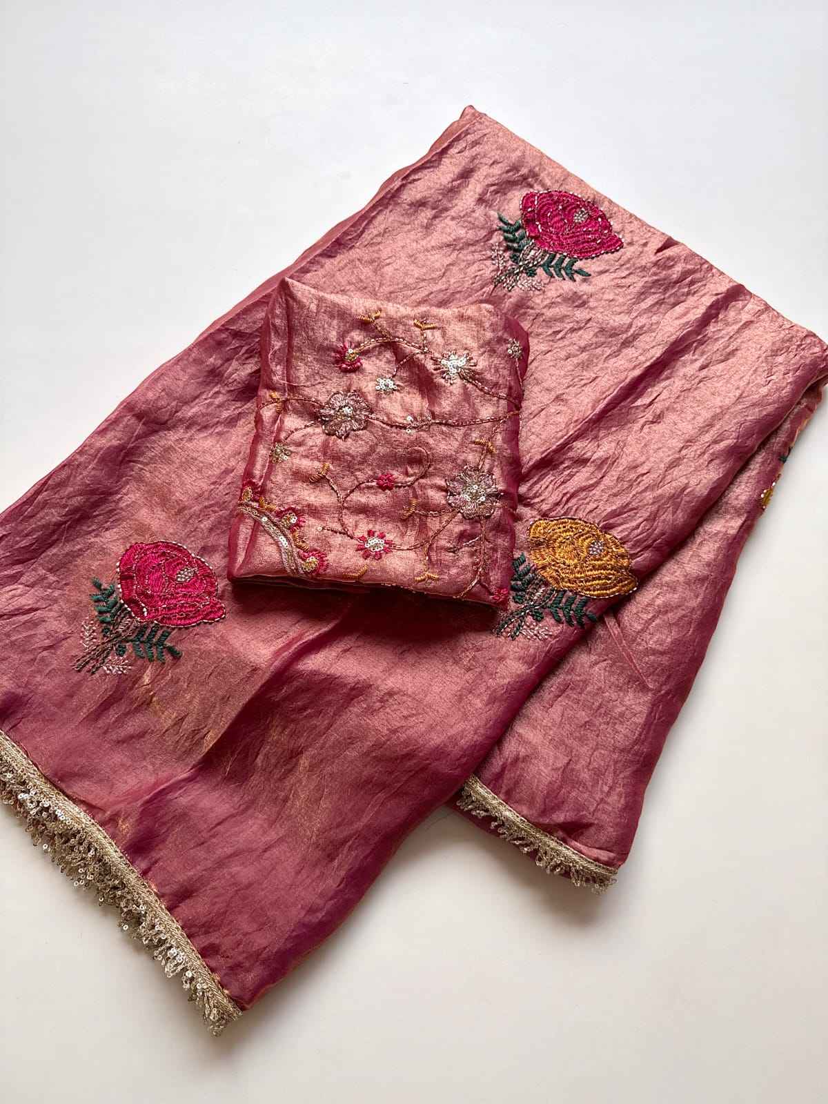 PURE SPACE SILK SAREE FLOWER EMBROIDORY WORK SAREE