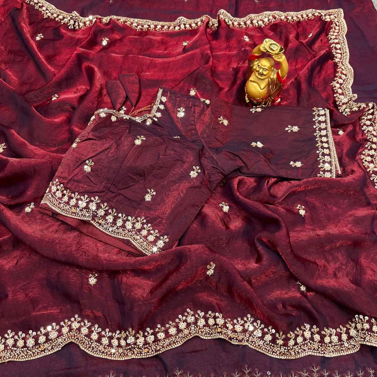 PURE SPACE SILK SEQUENCE AND CUTDANA HANDWORK SAREE 2