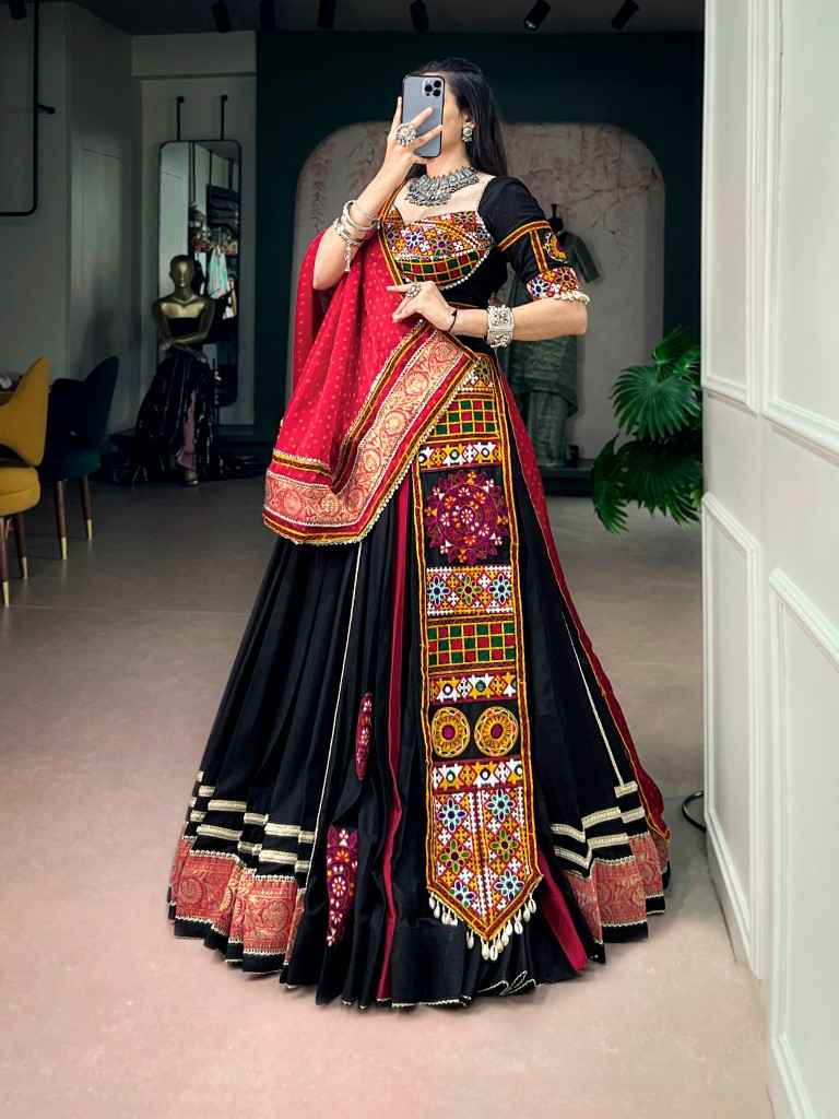 RAYON KUTCHI EMBROIDERY PATCH WORK NAVRATRI LEHENGA CHOLI