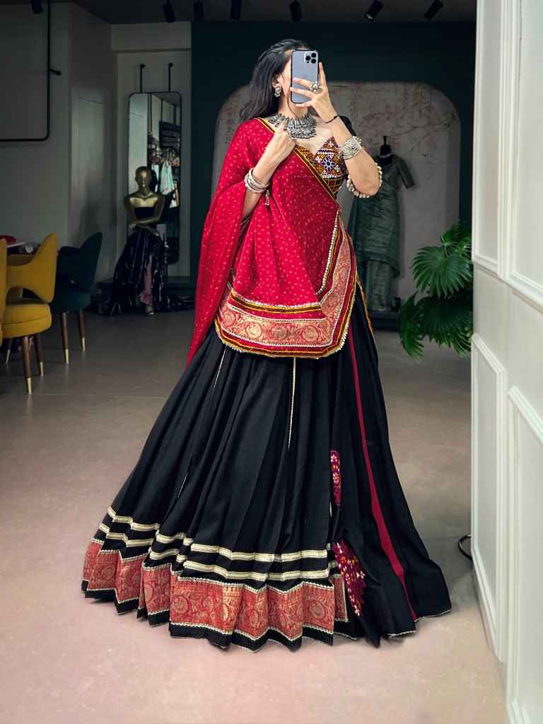 RAYON KUTCHI EMBROIDERY PATCH WORK NAVRATRI LEHENGA CHOLI