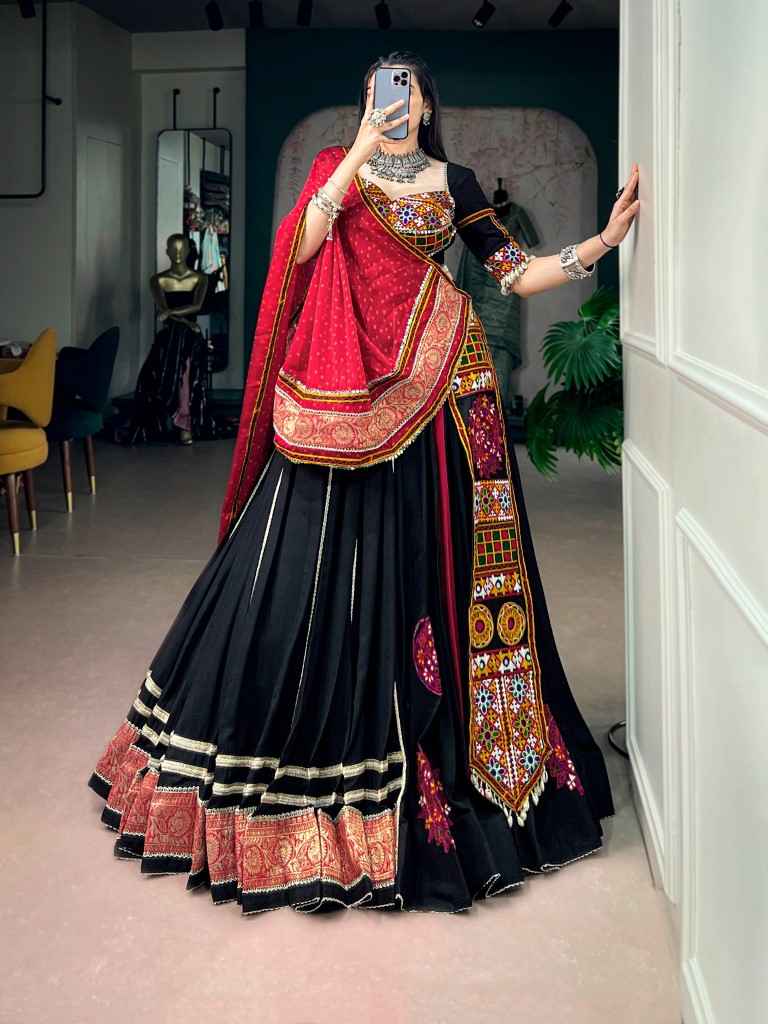 RAYON KUTCHI EMBROIDERY PATCH WORK NAVRATRI LEHENGA CHOLI
