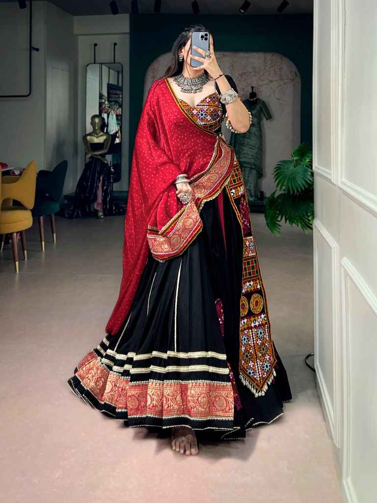 RAYON KUTCHI EMBROIDERY PATCH WORK NAVRATRI LEHENGA CHOLI