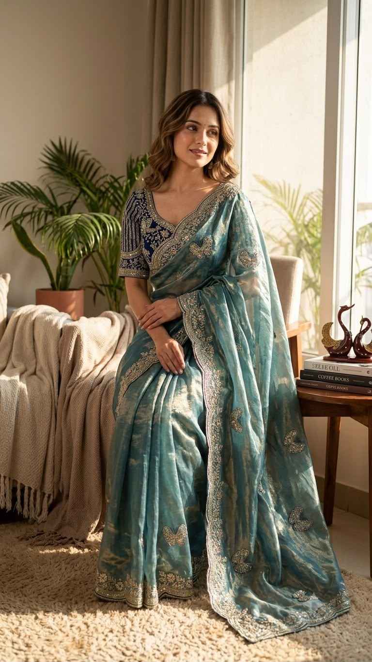 SOFT FRENDY SATIN SEQUENCE EMBROIDERY WORK SAREE
