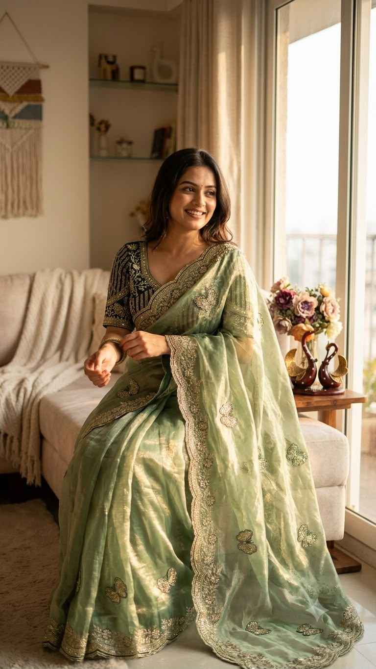 SOFT FRENDY SATIN SEQUENCE EMBROIDERY WORK SAREE