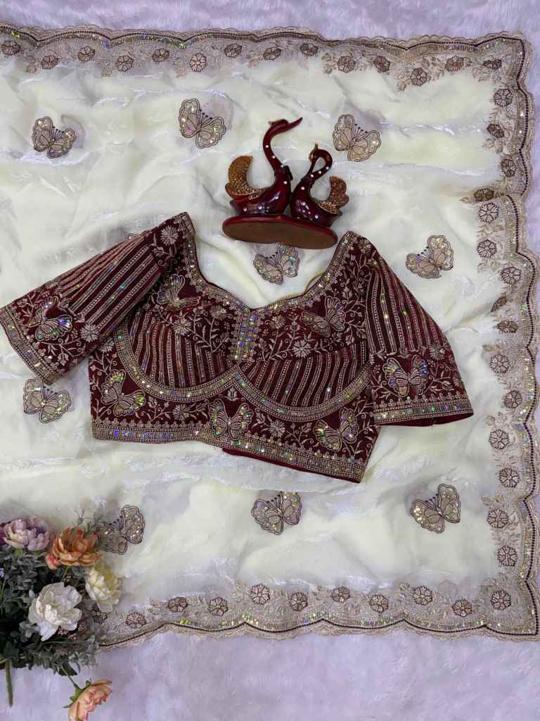 SOFT FRENDY SATIN SEQUENCE EMBROIDERY WORK SAREE