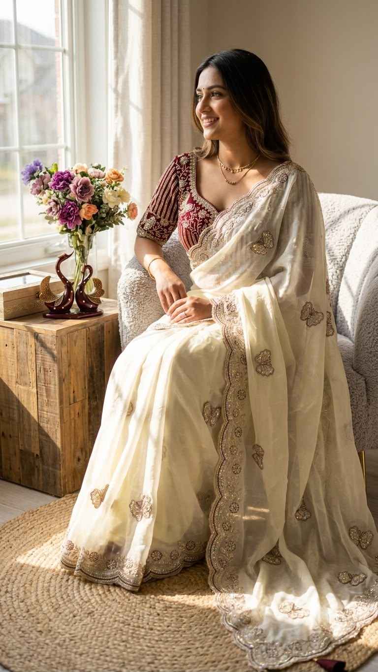 SOFT FRENDY SATIN SEQUENCE EMBROIDERY WORK SAREE