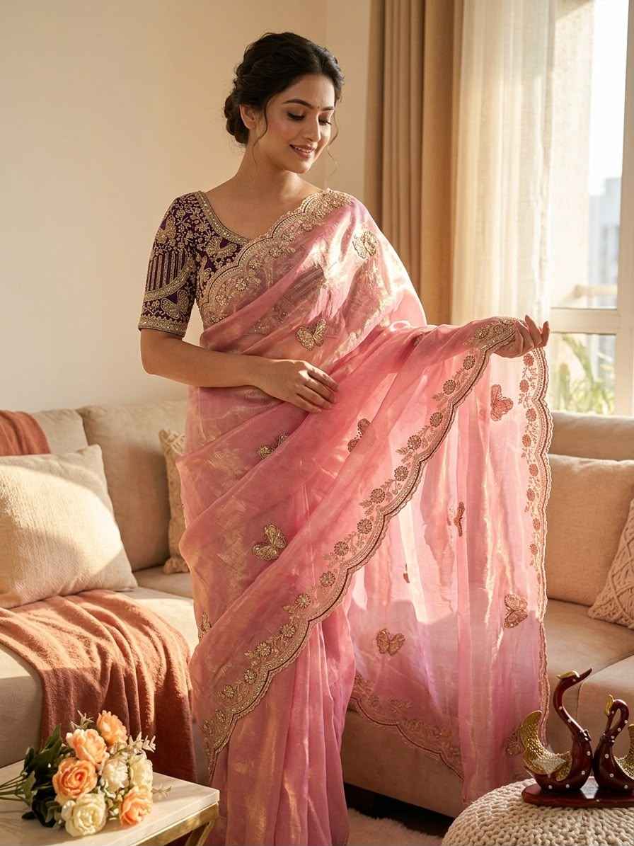 SOFT FRENDY SATIN SEQUENCE EMBROIDERY WORK SAREE
