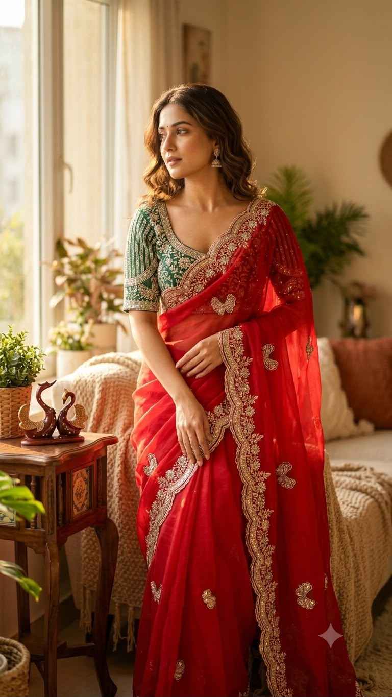 SOFT FRENDY SATIN SEQUENCE EMBROIDERY WORK SAREE