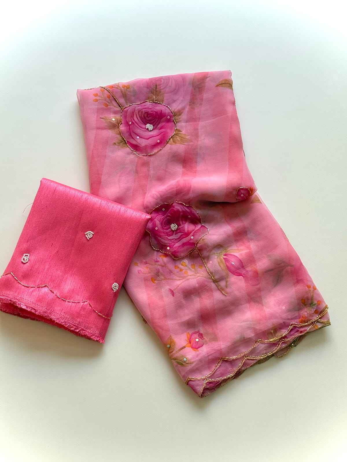 SOFT GEORGETTE FLORAL PRINT KATDANA HANDWORK SAREE