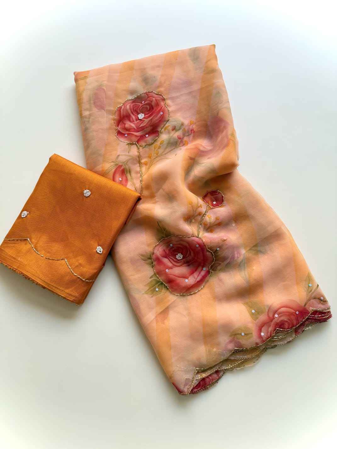 SOFT GEORGETTE FLORAL PRINT KATDANA HANDWORK SAREE