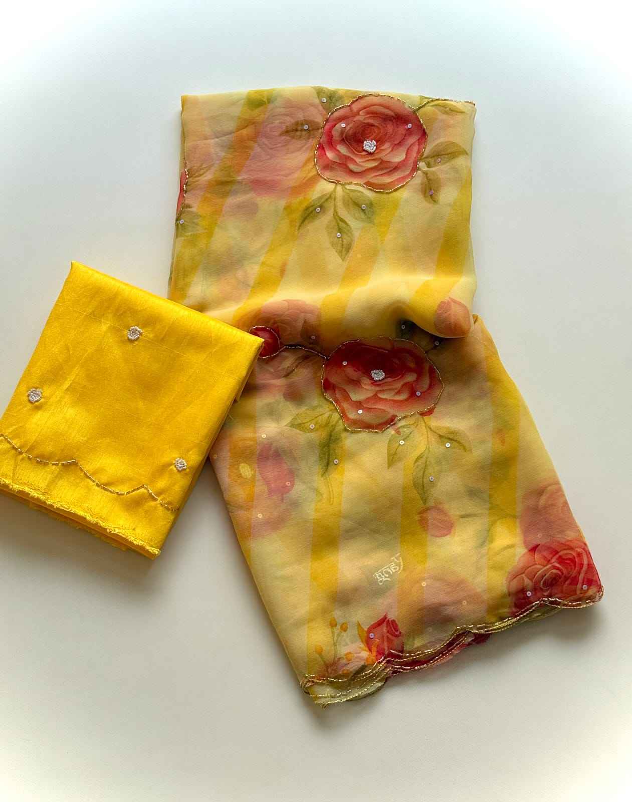 SOFT GEORGETTE FLORAL PRINT KATDANA HANDWORK SAREE
