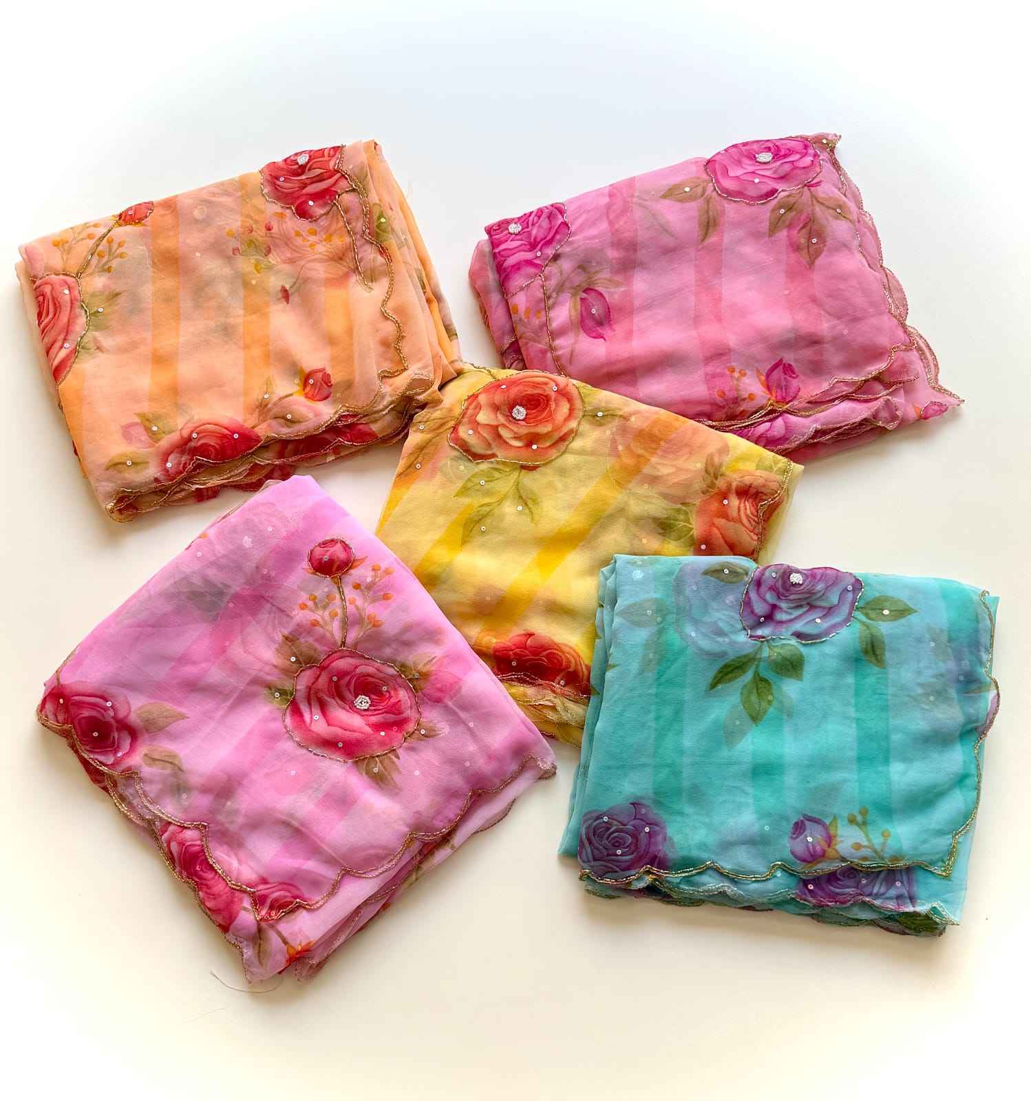 SOFT GEORGETTE FLORAL PRINT KATDANA HANDWORK SAREE