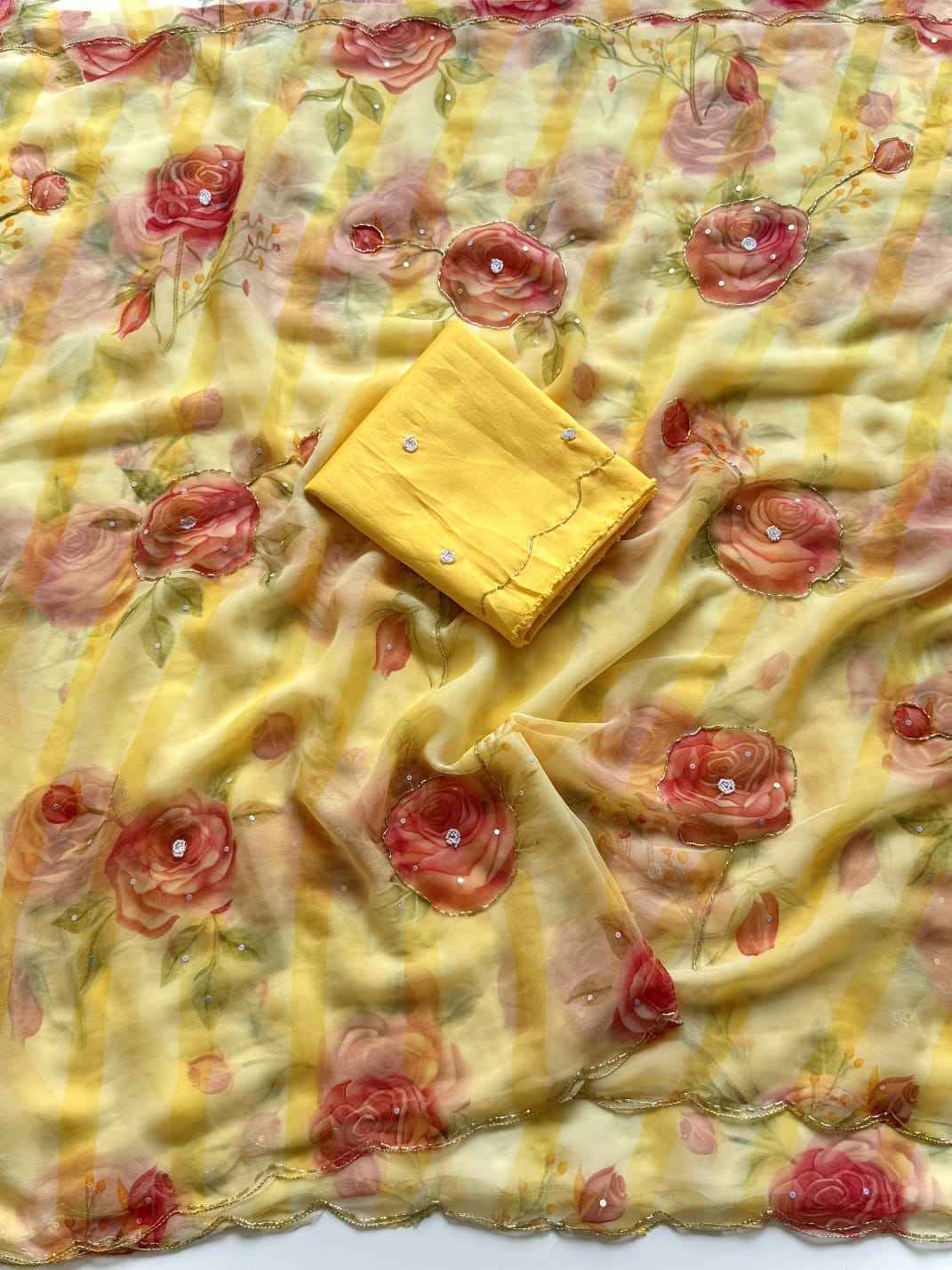 SOFT GEORGETTE FLORAL PRINT KATDANA HANDWORK SAREE