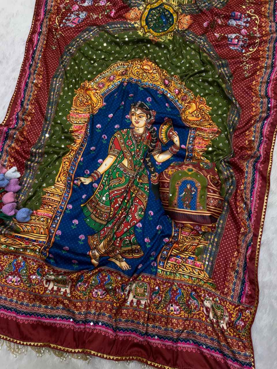 SOFT JAPAN SATIN MIRROR WORK SAREE 