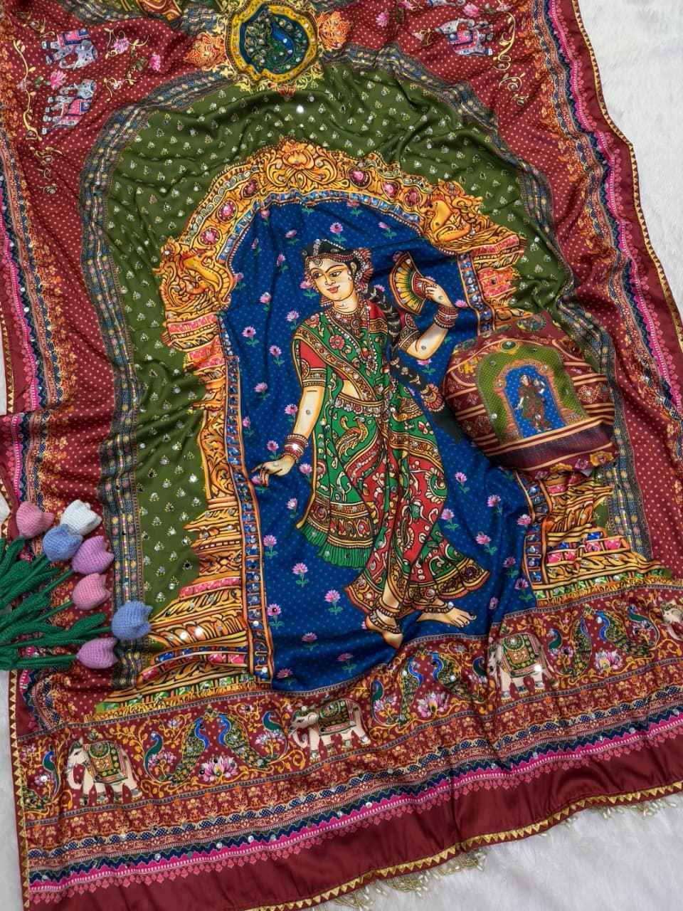 SOFT JAPAN SATIN MIRROR WORK SAREE 