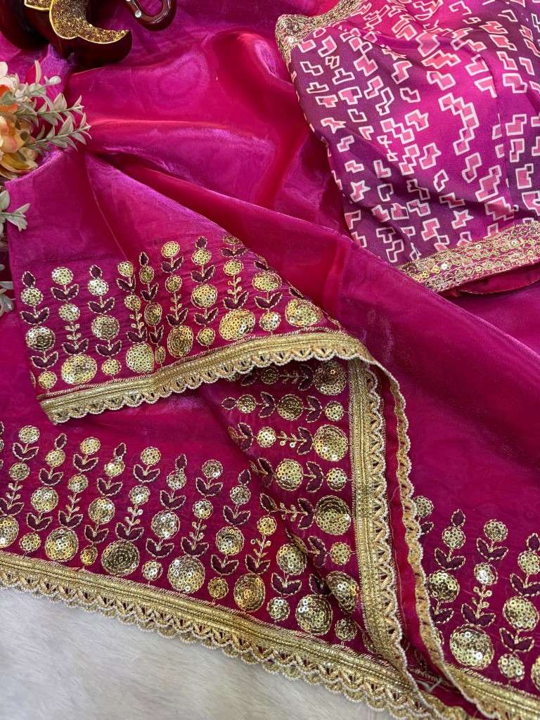 SOFT JIMMY SATIN SEQUENCE EMBROIDERY WORK SAREE 