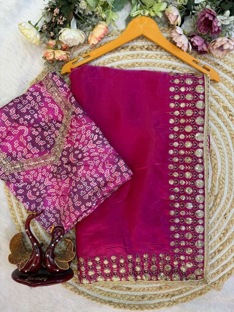 SOFT JIMMY SATIN SEQUENCE EMBROIDERY WORK SAREE 