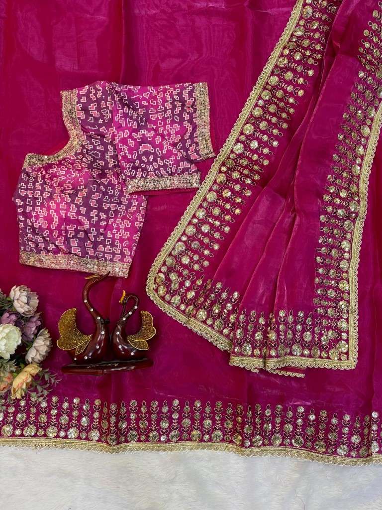 SOFT JIMMY SATIN SEQUENCE EMBROIDERY WORK SAREE 