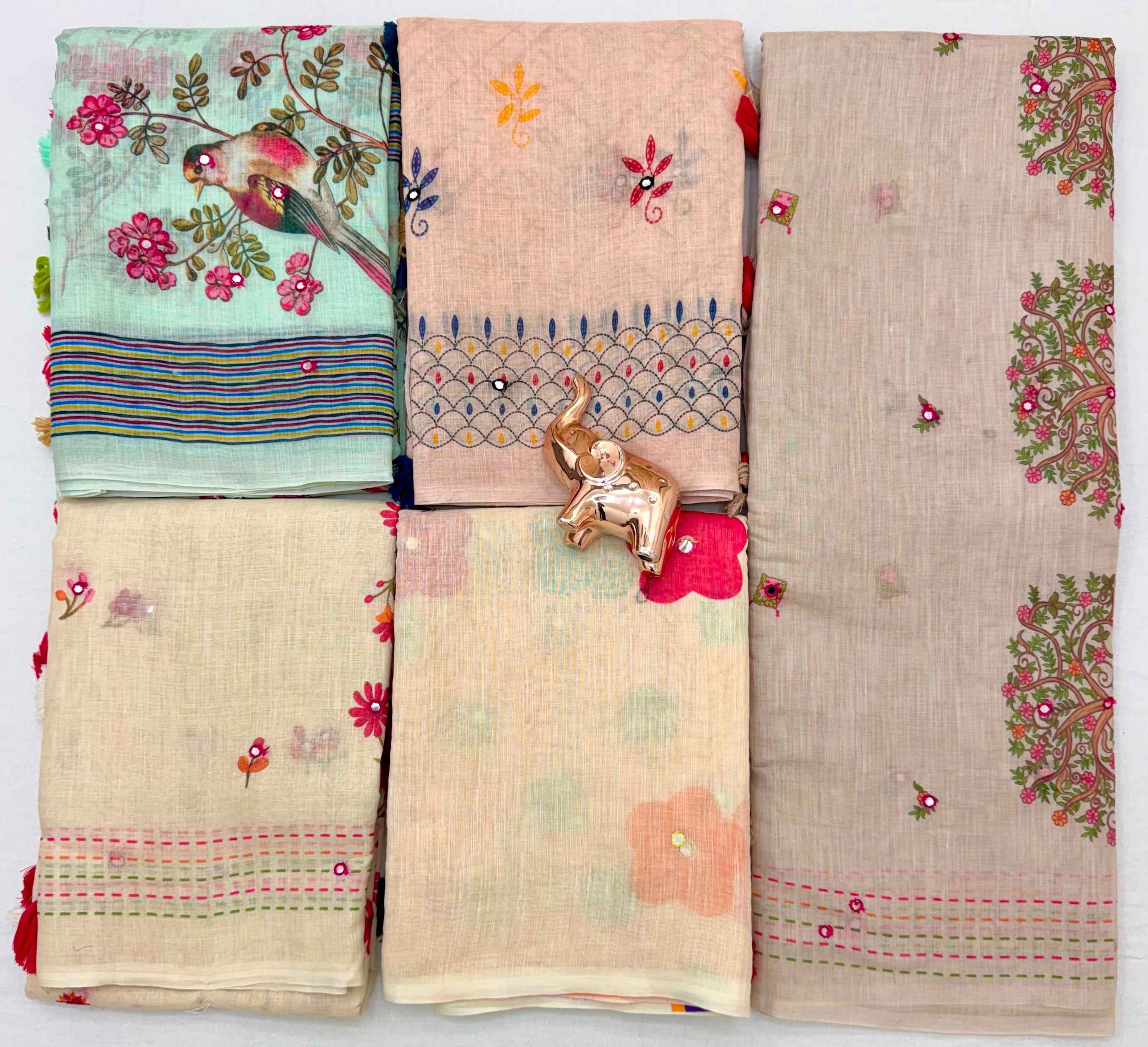 SOFT LINEN COTTON MIRROR WORK PRINTED SAREE