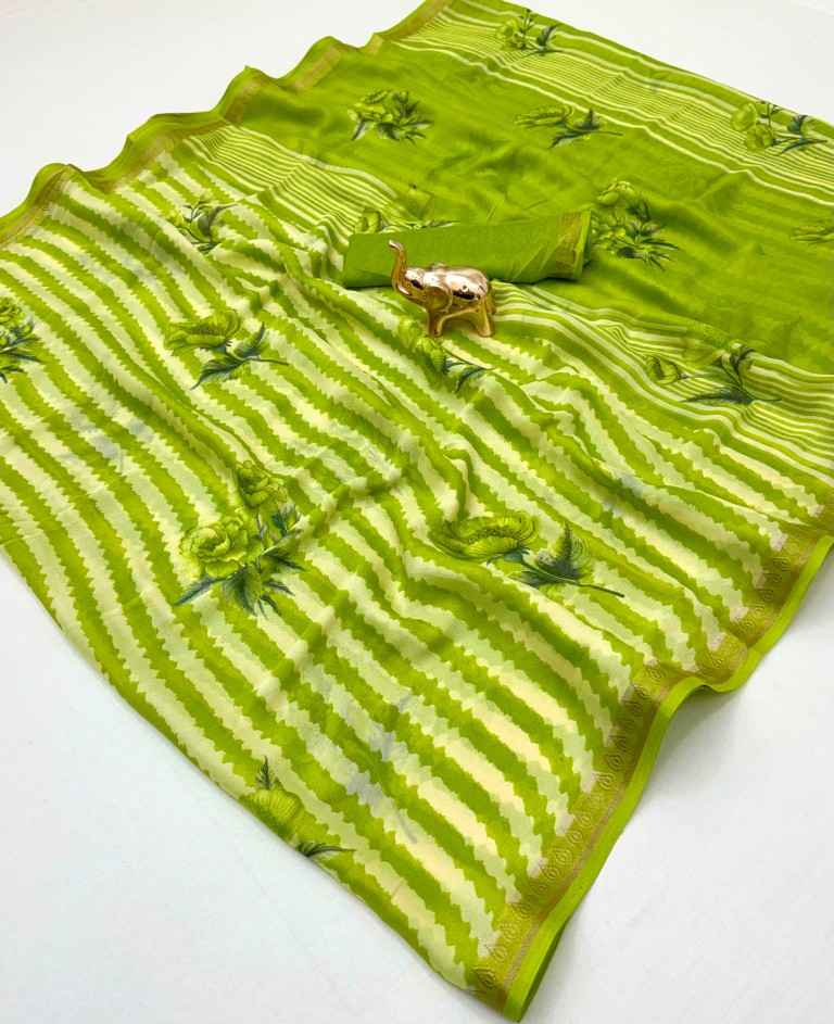 PURE SOFT MARSHMALLOW 3D LEHARIYA FLORAL PRINTED SAREE