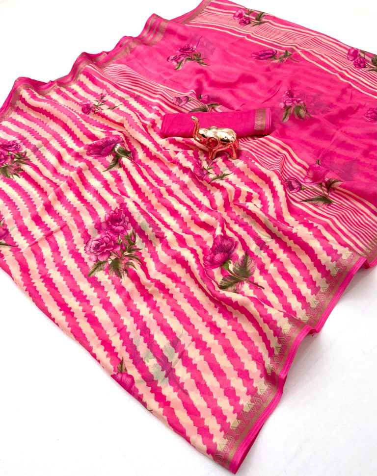 PURE SOFT MARSHMALLOW 3D LEHARIYA FLORAL PRINTED SAREE