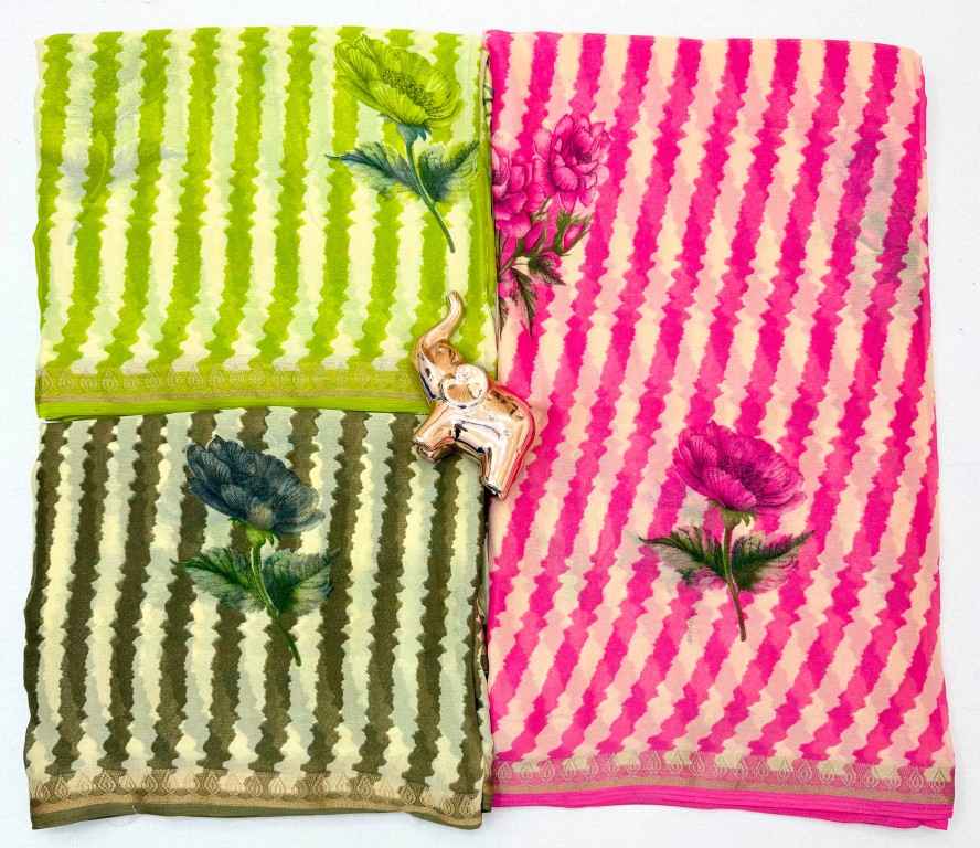PURE SOFT MARSHMALLOW 3D LEHARIYA FLORAL PRINTED SAREE