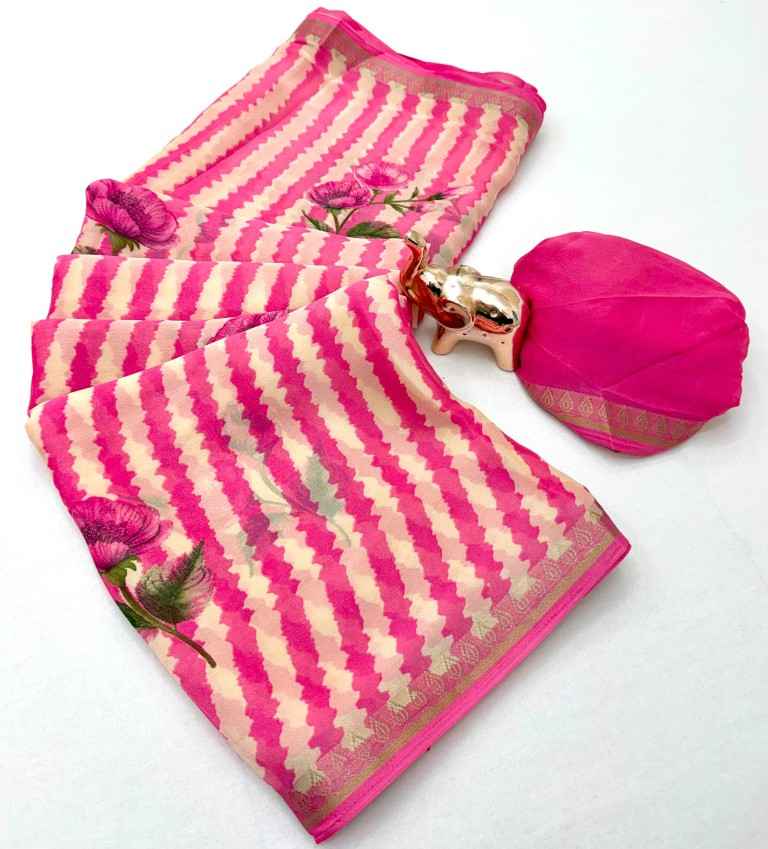 PURE SOFT MARSHMALLOW 3D LEHARIYA FLORAL PRINTED SAREE
