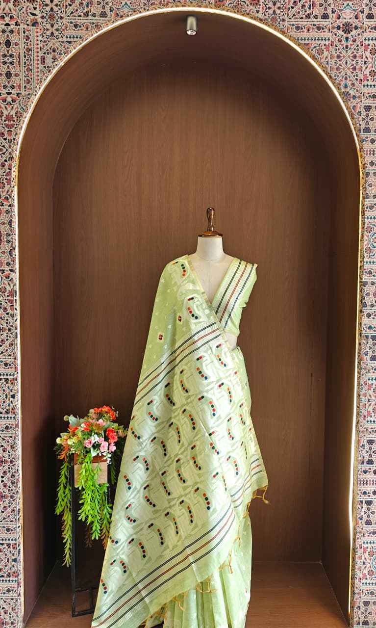 SOFT MUGA COTTON MEENA JAMDANI WEAVING SAREE