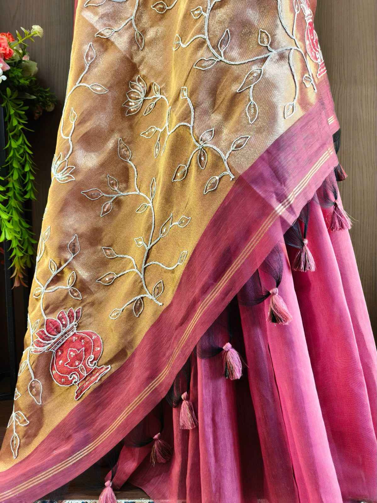 SOFT MUL COTTON AARI AND SEQUENCE EMBROIDERY WORK SAREE 