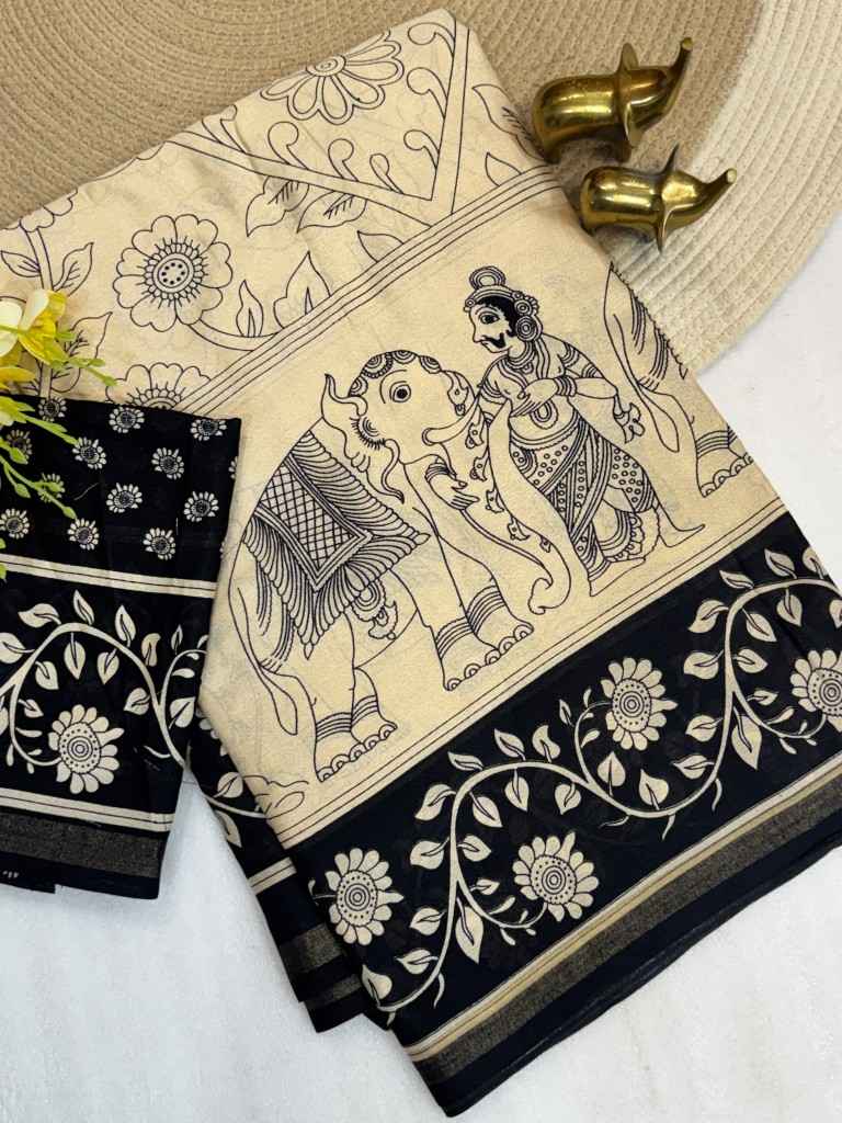 SOFT MUL COTTON KALAMKARI PRINT SAREE