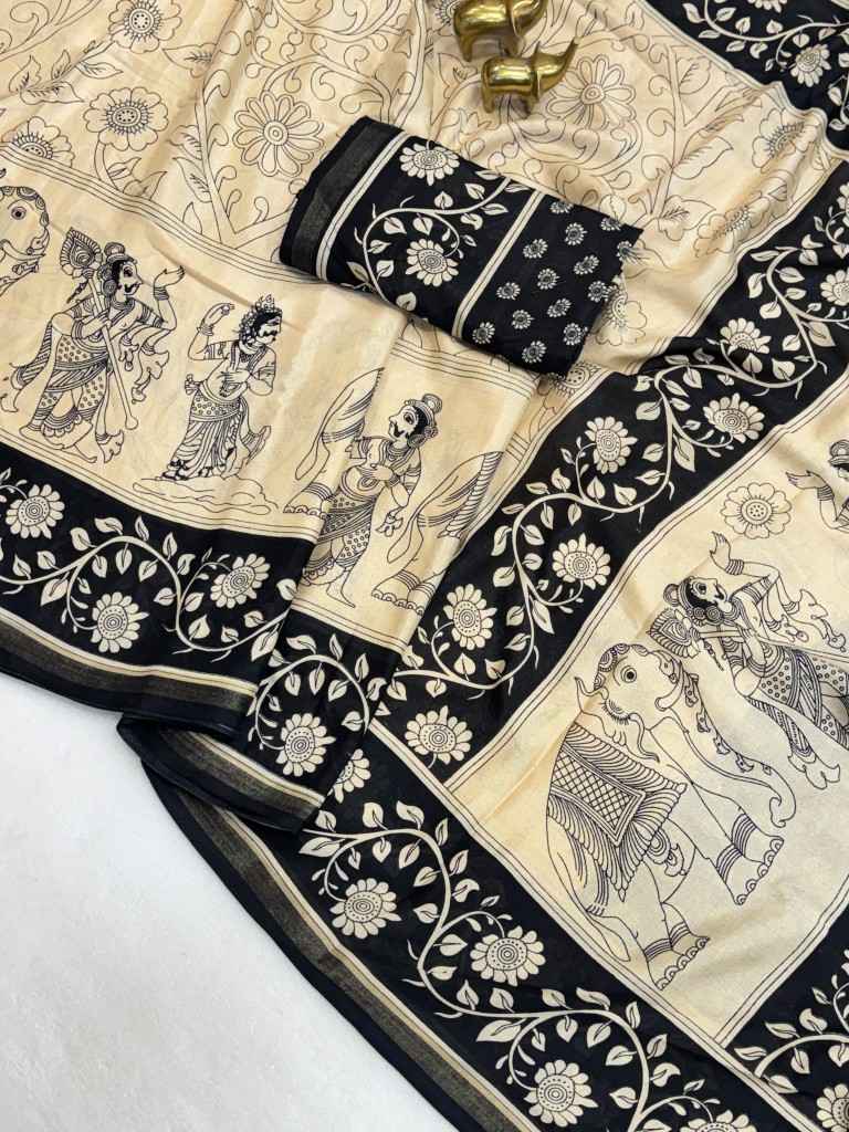 SOFT MUL COTTON KALAMKARI PRINT SAREE
