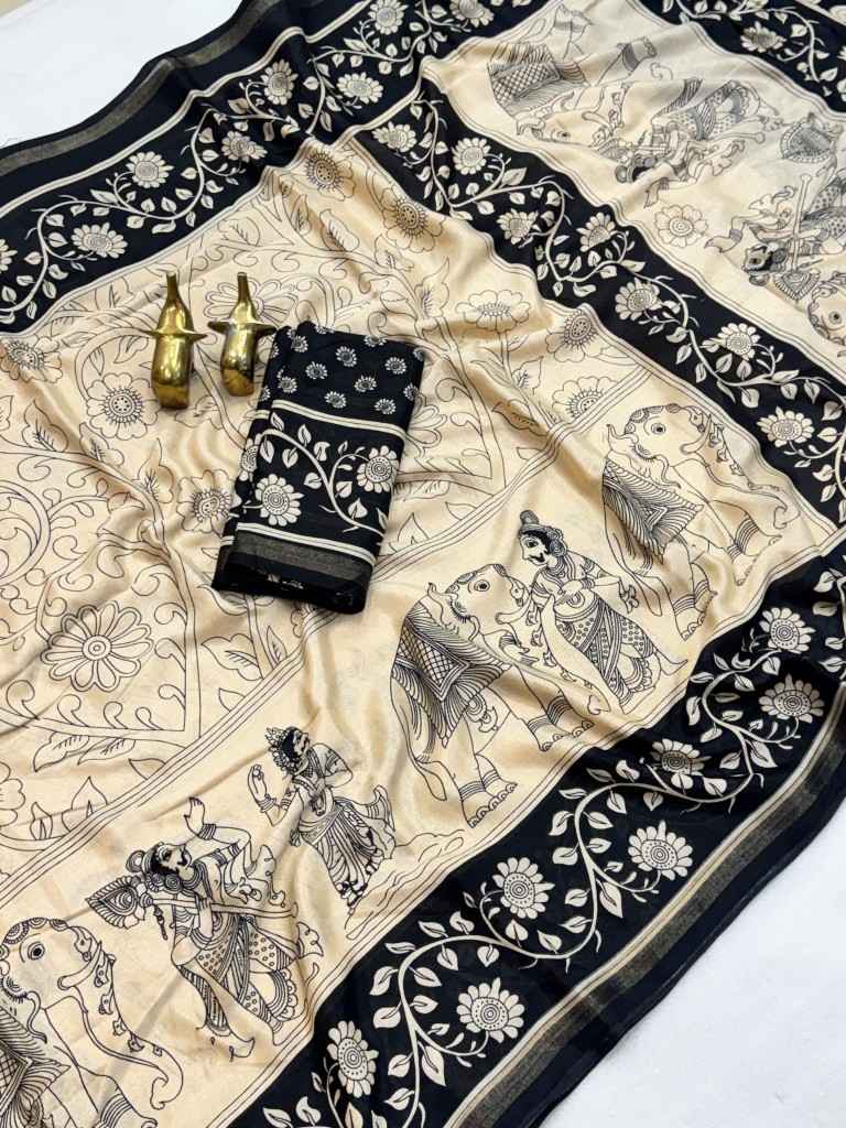 SOFT MUL COTTON KALAMKARI PRINT SAREE