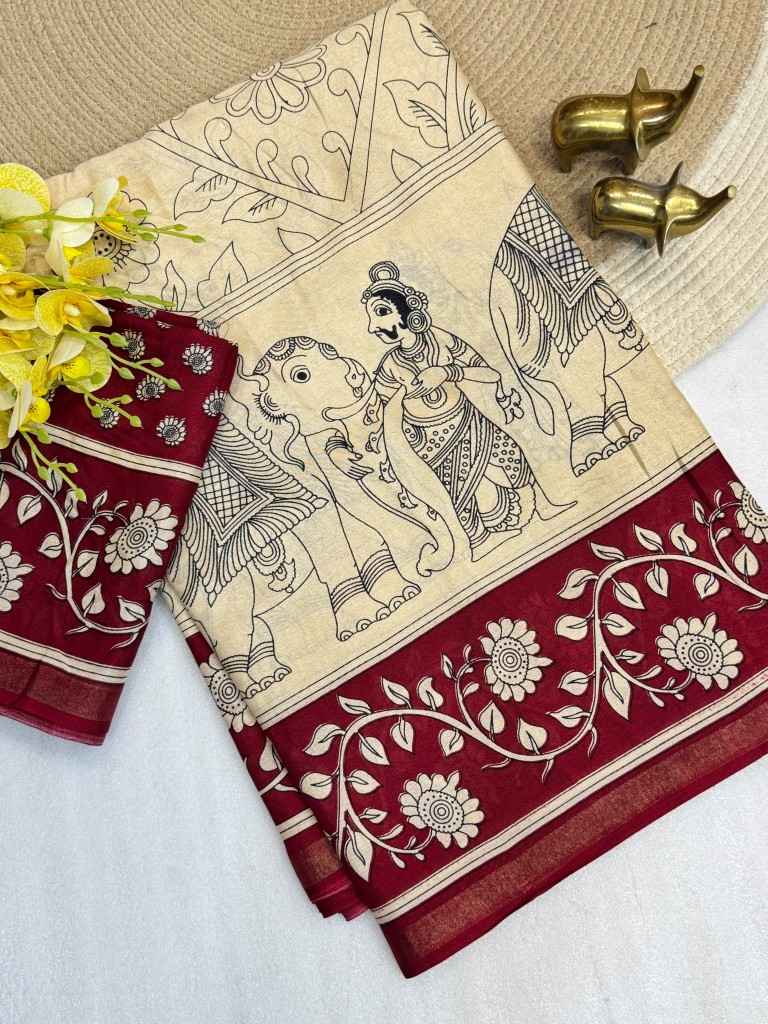 SOFT MUL COTTON KALAMKARI PRINT SAREE