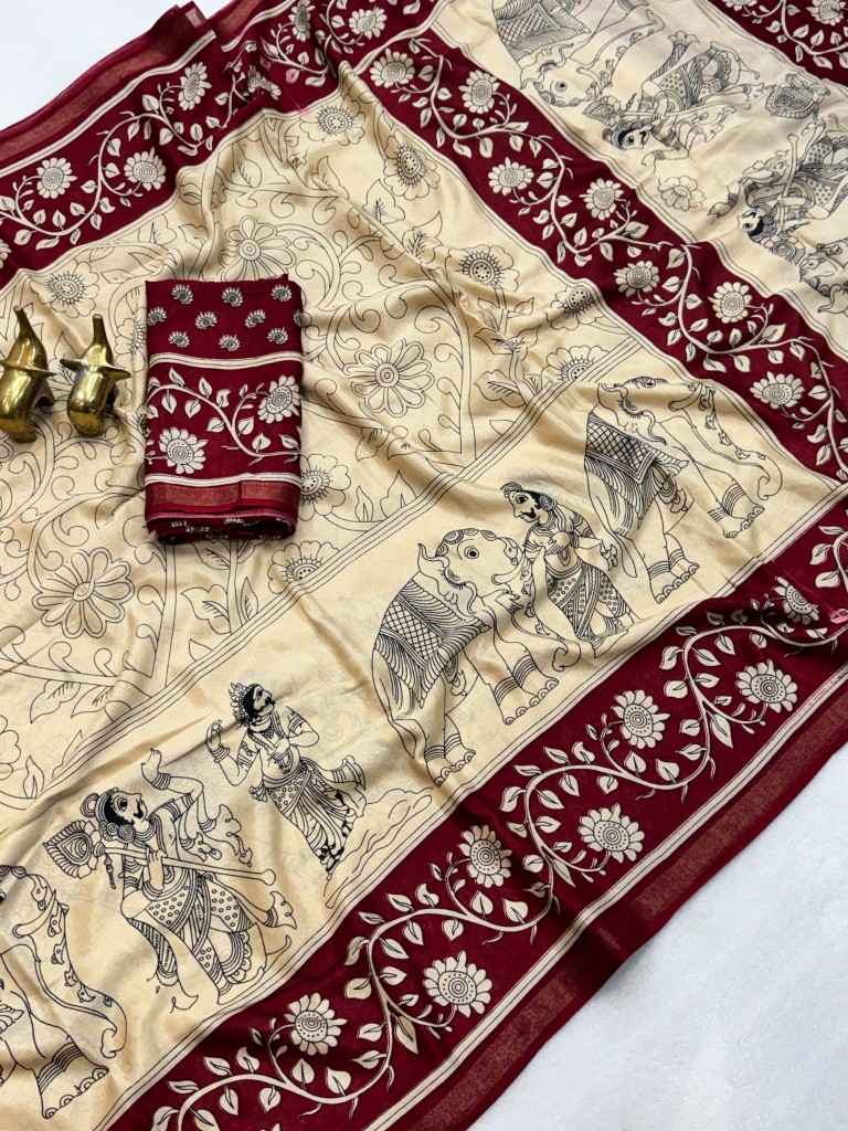 SOFT MUL COTTON KALAMKARI PRINT SAREE