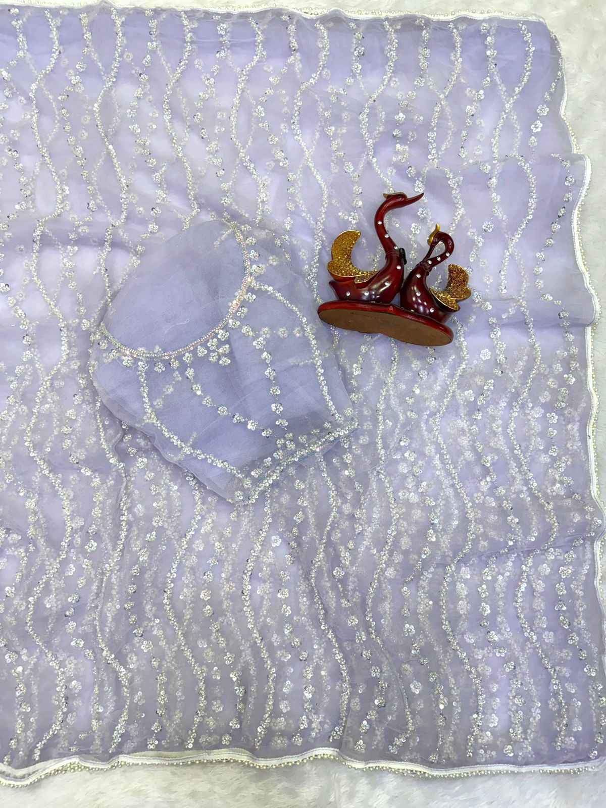 SOFT NET SEQUINS AND BEADS EMBROIDERY WORK SAREE 