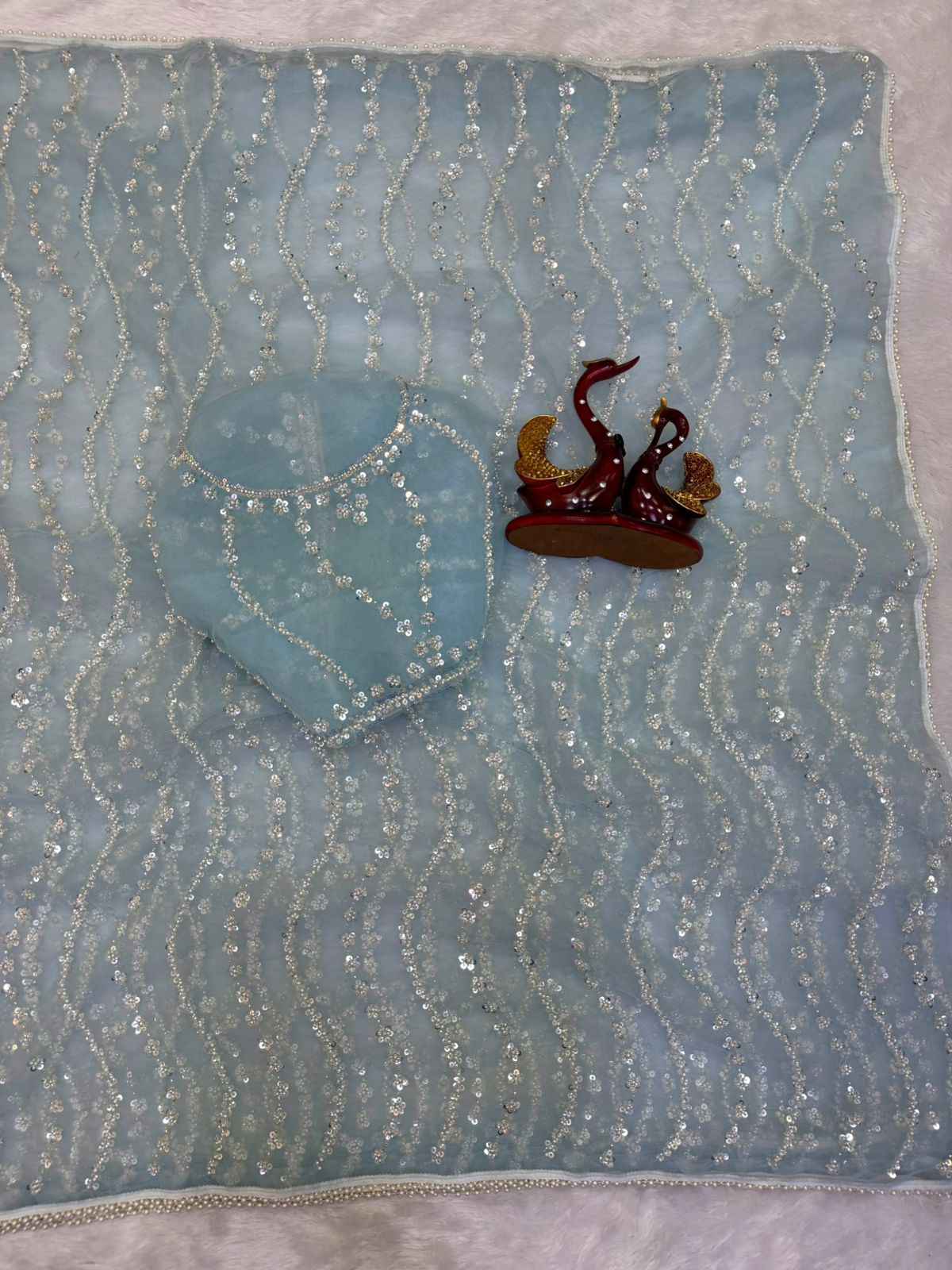 SOFT NET SEQUINS AND BEADS EMBROIDERY WORK SAREE 