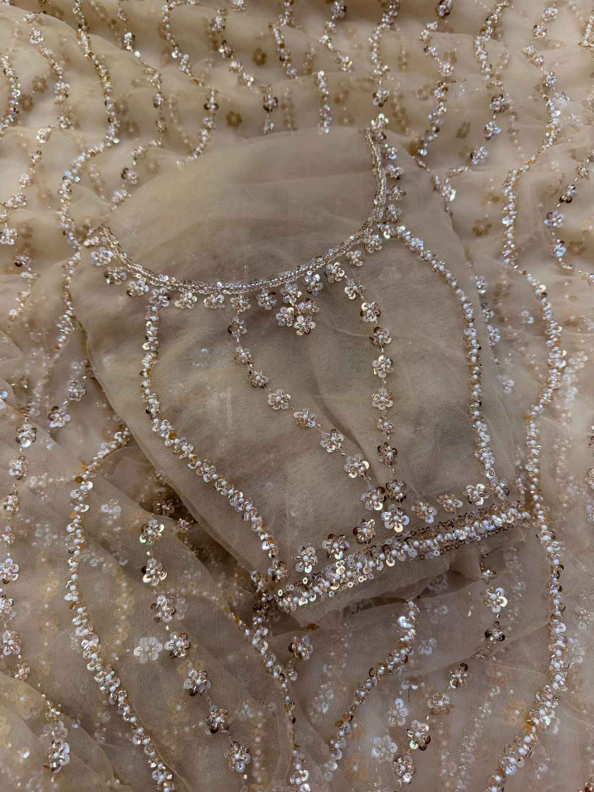 SOFT NET SEQUINS AND BEADS EMBROIDERY WORK SAREE 