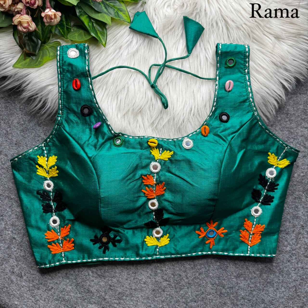 HEAVY SOFT PHANTOM SILK KAUDI & MIRROR WORK NAVRATRI BLOUSE